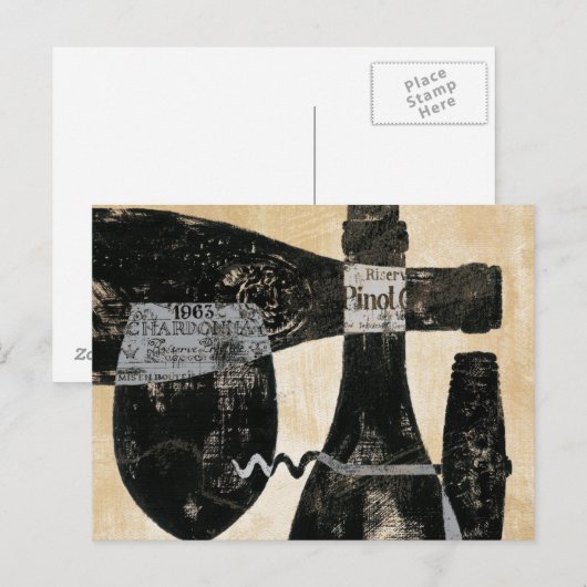 Wijnflesje en glas briefkaart (Voorkant / Achterkant)