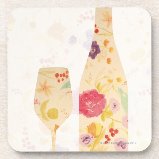 Wijnflesje en glas drankjes onderzetter (Voorkant)