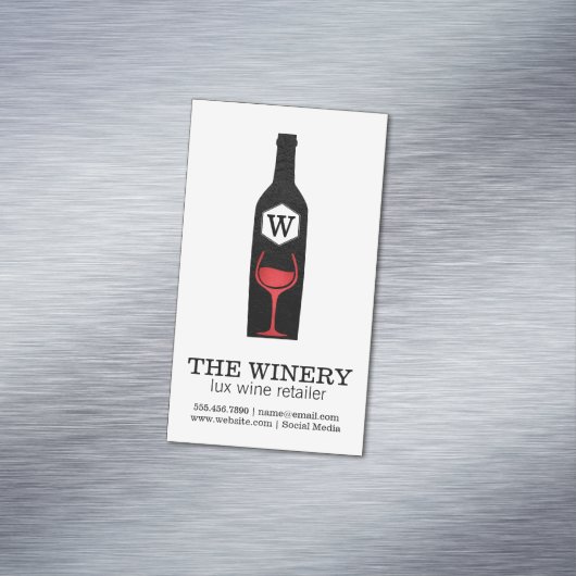 Wijnflesje en glas | Lux | Textuur Magnetisch Visitekaartje (Voorbeeld)