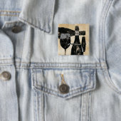 Wijnflesje en glas vierkante button 5,1 cm (In situ)