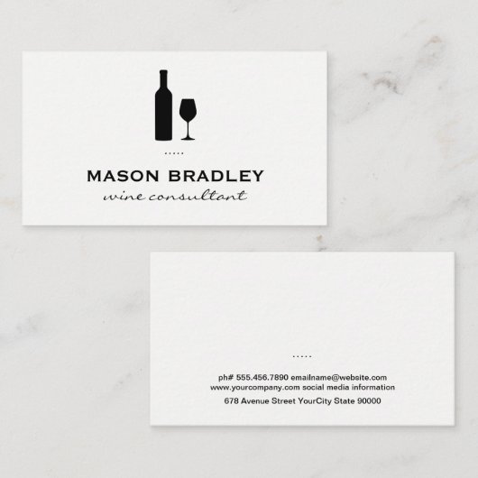 Wijnflesje en glas visitekaartje (Voorkant / Achterkant)