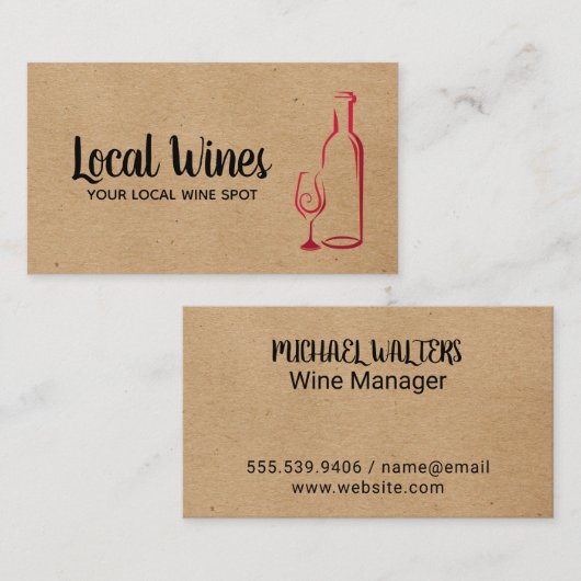 Wijnflesje en glas visitekaartje (Voorkant / Achterkant)