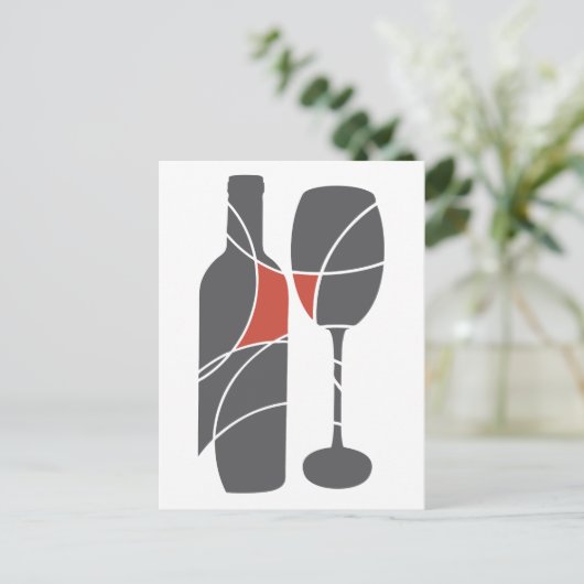 Wijnflesje en glazen briefkaart (Staand voorkant)