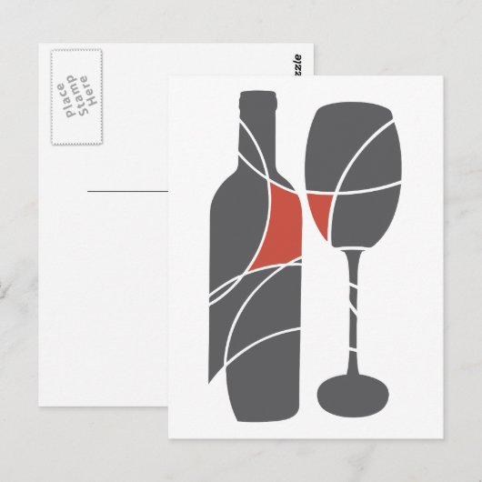 Wijnflesje en glazen briefkaart (Voorkant / Achterkant)
