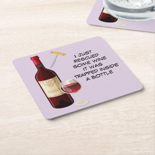 Wijnflesje en glazen illustratie kartonnen onderzetters (Schuin)