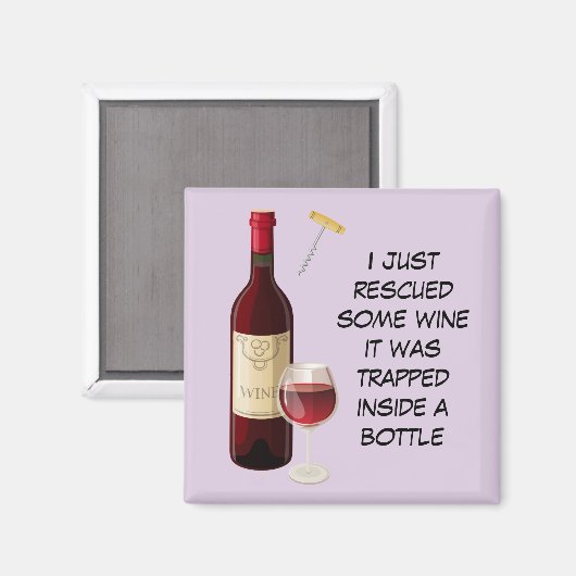 Wijnflesje en glazen illustratie magneet (Voorkant / Achterkant)