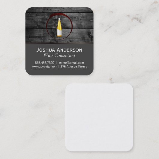 Wijnflesje en hout vierkante visitekaartje (Voorkant / Achterkant)