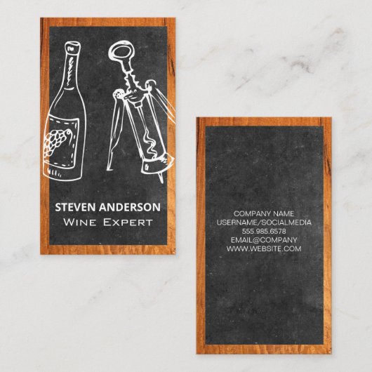Wijnflesje en opening | Hout Visitekaartje (Voorkant / Achterkant)
