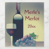 Wijnflesje en wijndruiven Etiket wijn (Enkel label)