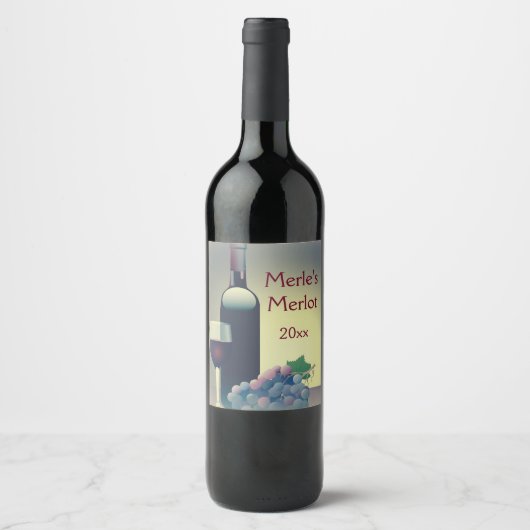 Wijnflesje en wijndruiven Etiket wijn (Voorkant)