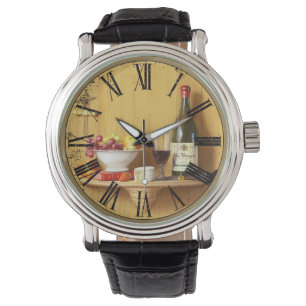 Wijnflesje en wijnglas Romeins cijfer Horloge