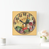 Wijnflesje en wijnglas vierkante klok (Huis)