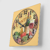 Wijnflesje en wijnglas vierkante klok (Hoek)