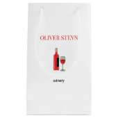 Wijnflesje en wit glas klein cadeauzakje (Voorkant)