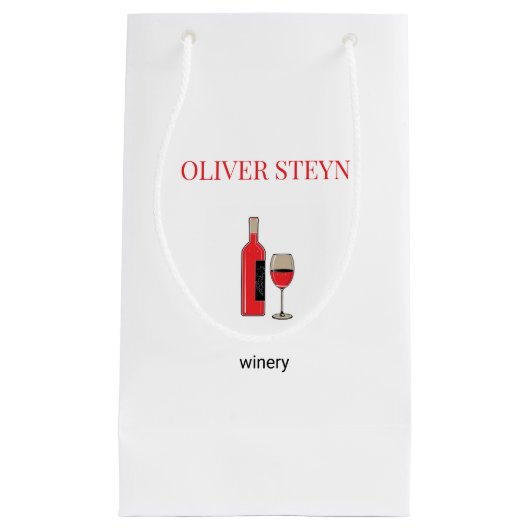 Wijnflesje en wit glas klein cadeauzakje (Voorkant)