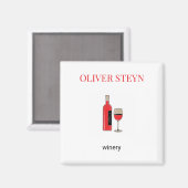 Wijnflesje en wit glas magneet (Voorkant / Achterkant)