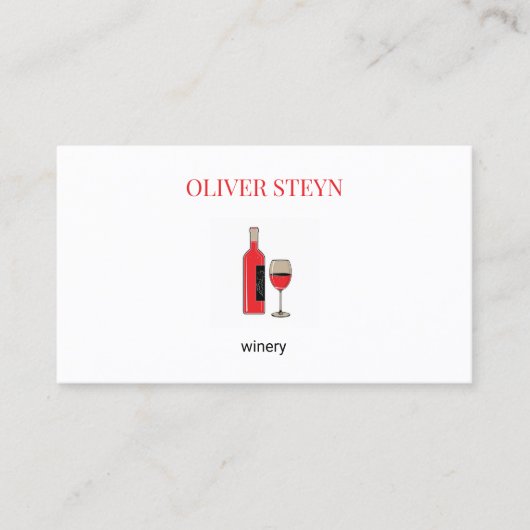 Wijnflesje en wit glas visitekaartje (Voorkant)
