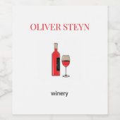 Wijnflesje en wit glas wijn etiket (Enkel label)