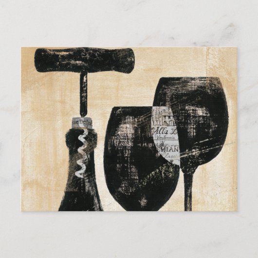 Wijnflesje met twee glazen glazen briefkaart (Voorkant)