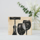 Wijnflesje met twee glazen glazen briefkaart (Staand voorkant)