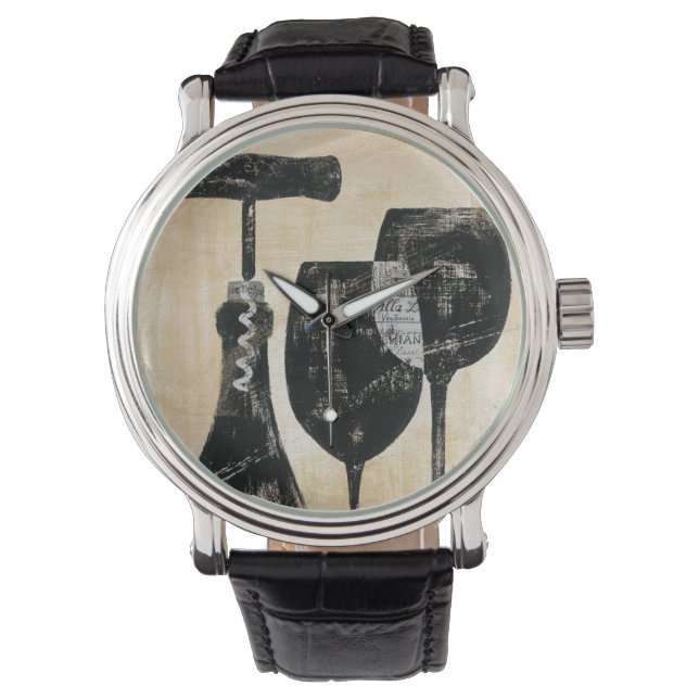 Wijnflesje met twee glazen glazen horloge (Voorkant)