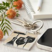 Wijnflesje met twee glazen glazen sleutelhanger (Voorkant Rechts)