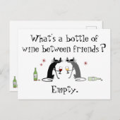 Wijnflesje tussen Friends Funny Cat Briefkaart (Voorkant / Achterkant)