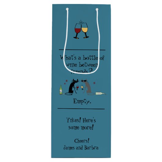 Wijnflesje tussen Friends Funny Cat Wijn Cadeautas (Voorkant)