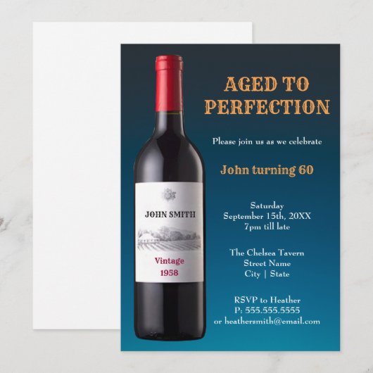 Wijnflesje verouderd tot perfect | Uitnodigingskaa Kaart (Voorkant / Achterkant)