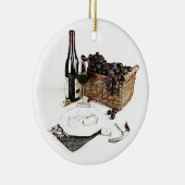 Wijnflesje, wijnglazen en mandje druiven keramisch ornament (Rechts)