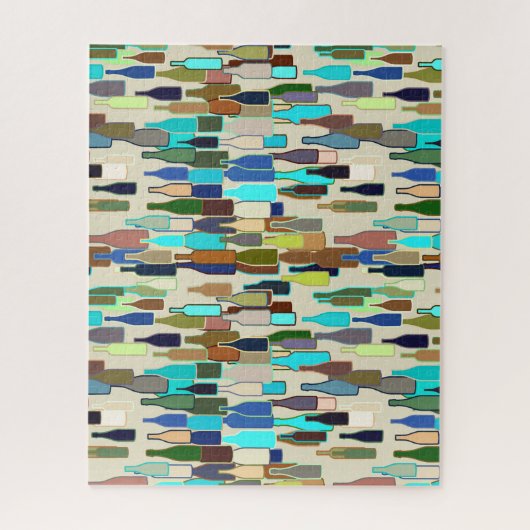 Wijnflesjes, blauwe bruine Turquoise en beige Legpuzzel (Verticaal)