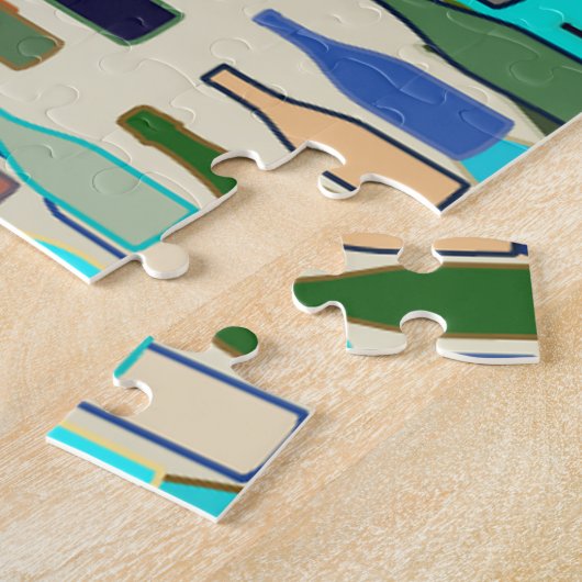 Wijnflesjes, blauwe bruine Turquoise en beige Legpuzzel (Zijkant)