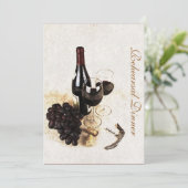 Wijnflesjes en druiven - repetitief diner kaart (Staand voorkant)