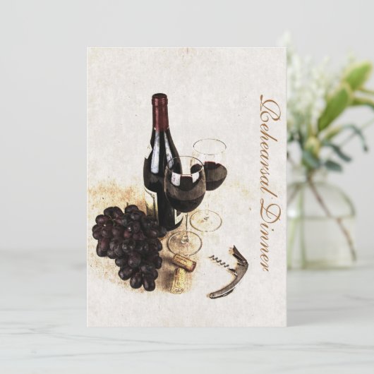 Wijnflesjes en druiven - repetitief diner kaart (Staand voorkant)