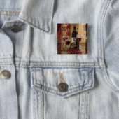 Wijnflesjes en wijnglazen vierkante button 5,1 cm (In situ)