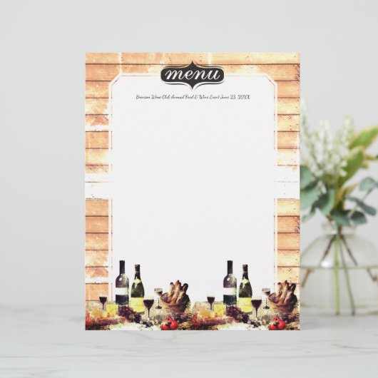 Wijnflesjes gourmet, menu diner letterhead (Staand voorkant)