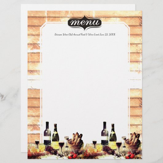 Wijnflesjes gourmet, menu diner letterhead (Voorkant / Achterkant)