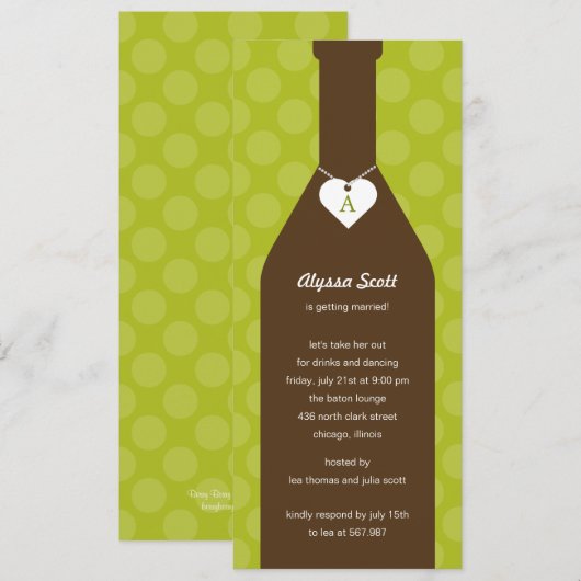 Wijnflesjes met bridale douche - Limoen Kaart (Voorkant / Achterkant)