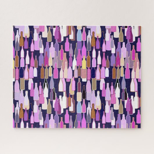 Wijnflesjes met meerdere kleuren, donkerblauwe ach legpuzzel (Horizontaal)