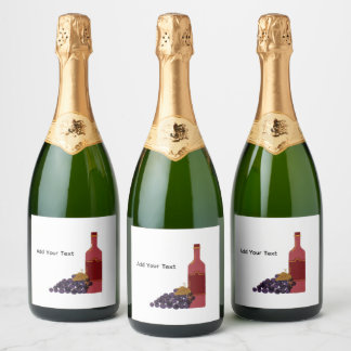 Wijnfleslabel met druiven sparkling wijnetiket
