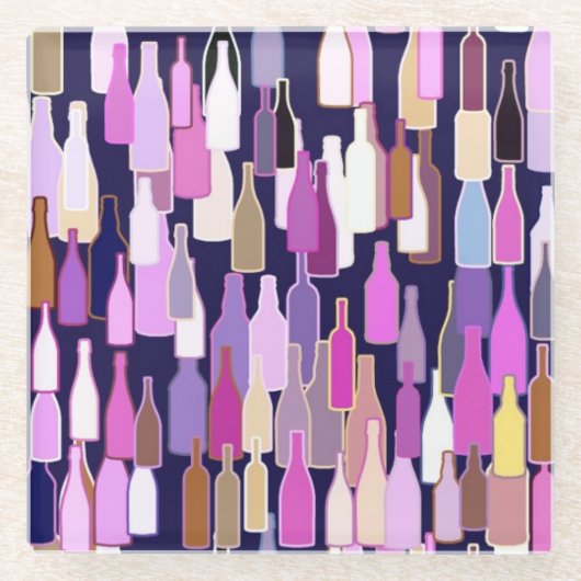 Wijnflessen, donkerblauwe achtergrond glazen onderzetter (Voorkant)