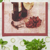 Wijnflessen, druiven en wijnglas theedoek (Gevouwen)