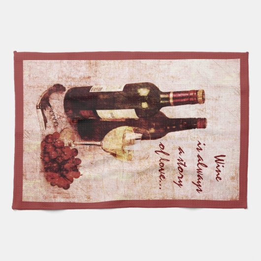 Wijnflessen, druiven en wijnglas theedoek (Horizontaal)