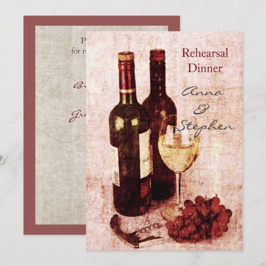 Wijnflessen, druiven, schroefdraad en glas kaart (Voorkant / Achterkant)