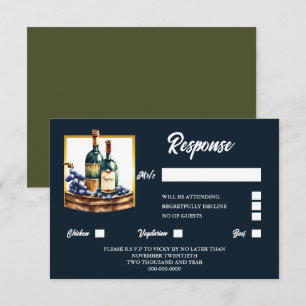 Wijnflessen druiven waterverf wijnmakerij wijngaar RSVP kaartje