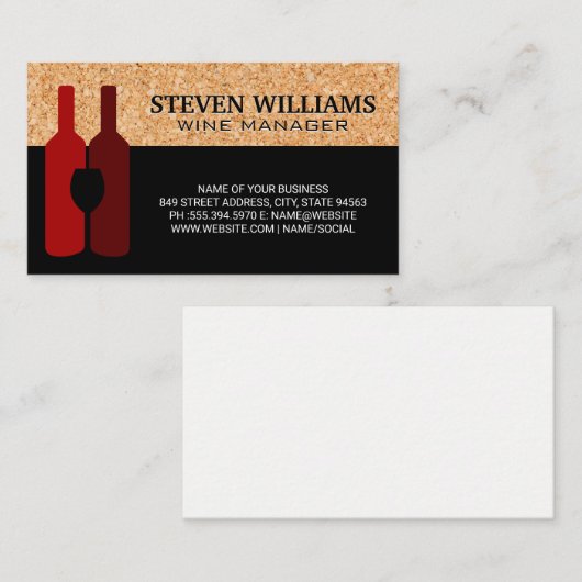 Wijnflessen en glas | Kurk achtergrond Visitekaartje (Voorkant / Achterkant)