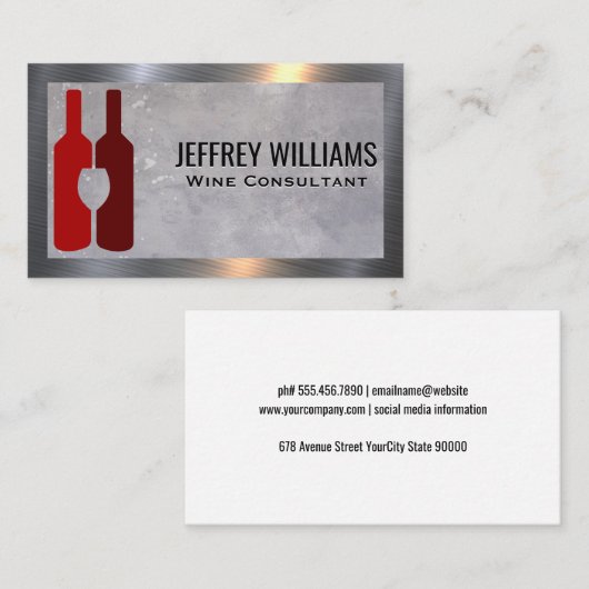Wijnflessen en glas | Metaalgrens Visitekaartje (Voorkant / Achterkant)