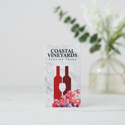 Wijnflessen en glas | Wijndruiven Visitekaartje (Staand voorkant)