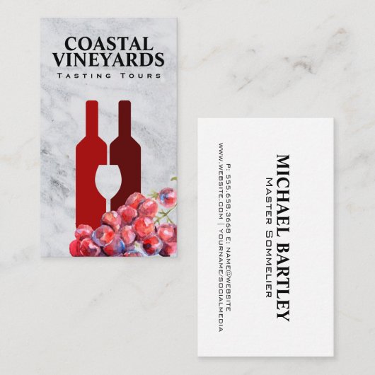 Wijnflessen en glas | Wijndruiven Visitekaartje (Voorkant / Achterkant)