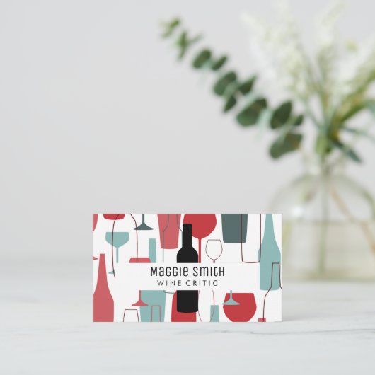 Wijnflessen en glaswerk patroon visitekaartje (Staand voorkant)